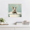 imageKate and Laurel Country Bunny White Bathtub Framed Canvas Wall Art by The Creative Bunch Studio 22 x 22 Sylvie Beaded White Whimsical Animals Bathroom Art for Wall Decor Living Room Bedroom