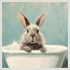 imageKate and Laurel Country Bunny White Bathtub Framed Canvas Wall Art by The Creative Bunch Studio 22 x 22 Sylvie Beaded White Whimsical Animals Bathroom Art for Wall Decor Living Room Bedroom