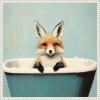 imageKate and Laurel Country Fox Teal Bathtub Framed Canvas Wall Art by The Creative Bunch Studio 22 x 22 Sylvie Beaded White Whimsical Animals Bathroom Art for Wall Decor Living Room Bedroom
