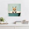 imageKate and Laurel Country Fox Teal Bathtub Framed Canvas Wall Art by The Creative Bunch Studio 22 x 22 Sylvie Beaded White Whimsical Animals Bathroom Art for Wall Decor Living Room Bedroom