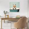 imageKate and Laurel Country Fox Teal Bathtub Framed Canvas Wall Art by The Creative Bunch Studio 22 x 22 Sylvie Beaded White Whimsical Animals Bathroom Art for Wall Decor Living Room Bedroom
