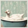imageKate and Laurel Country Goose in Light Teal Bathtub Framed Canvas Wall Art by The Creative Bunch Studio 22 x 22 Sylvie Beaded White Whimsical Animals Bathroom Art for Wall Decor Living Room