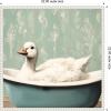 imageKate and Laurel Country Goose in Light Teal Bathtub Framed Canvas Wall Art by The Creative Bunch Studio 22 x 22 Sylvie Beaded White Whimsical Animals Bathroom Art for Wall Decor Living Room