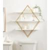 imageKate and Laurel Daxton Modern Wood and Metal Diamond Wall Shelf 31 x 8 x 31 White and Gold Glam Geometric Wall Organization for Bathroom Storage or Living Room Display