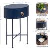 imageKate and Laurel Decklyn Decorative Glam Oval Side Table 16 x 12 x 24 White and Gold Modern Round Living Room Table with Pull Drawer for Useful StorageNavy Blue