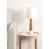 imageKate and Laurel Deori Modern Metal and Marble Bedside Table Lamp 8 x 8 x 20 Antique Brass and White Marble Decorative Tapered Hourglass Tabletop Desk Lamp with Linen Shade for Living Room DecorWhiteGold