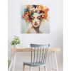 imageKate and Laurel Female Figure Colorful Flowers In Hair Framed Canvas Wall Art by The Creative Bunch Studio 30 x 30 Sylvie White Modern Abstract Flowers People Art for Wall Decor Living Room