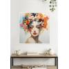 imageKate and Laurel Female Figure Colorful Flowers In Hair Framed Canvas Wall Art by The Creative Bunch Studio 30 x 30 Sylvie White Modern Abstract Flowers People Art for Wall Decor Living Room