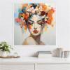 imageKate and Laurel Female Figure Colorful Flowers In Hair Framed Canvas Wall Art by The Creative Bunch Studio 30 x 30 Sylvie White Modern Abstract Flowers People Art for Wall Decor Living Room