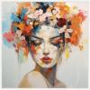 imageKate and Laurel Female Figure Colorful Flowers In Hair Framed Canvas Wall Art by The Creative Bunch Studio 30 x 30 Sylvie White Modern Abstract Flowers People Art for Wall Decor Living Room