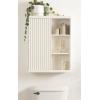 imageKate and Laurel Furrow Modern Wooden Ribbed Sliding Door Tall Wall Cabinet 22 x 7 x 28 White Floating Bathroom Cabinet with Sliding Door for Use as OverTheToilet Storage or Kitchen Spice Rack