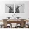 imageKate and Laurel Hey Dude Highland Cow Gray Wall Art Set by The Creative Bunch Studio 2 Piece 20 x 20 Black and White Rustic Cow Art for Wall