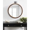 imageKate and Laurel Hogan Round Wood Framed Wall Mirror 24 inch Diameter Walnut Brown Modern Farmhouse Wall Decor for Any Room