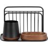 imageKate and Laurel Koni Modern ThreePiece Home Office Organization Set 13 x 8 x 9 Walnut Brown and Black Wood and Metal Organizational Set for Office with File Folder Holder
