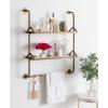 imageKate and Laurel Marit Modern Industrial Wall Shelf with Metal Pipe Supports and Glass Shelves GoldGold