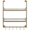imageKate and Laurel Marit Modern Industrial Wall Shelf with Metal Pipe Supports and Glass Shelves GoldGold