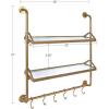 imageKate and Laurel Marit Modern Industrial Wall Shelf with Metal Pipe Supports and Glass Shelves GoldGold