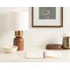 imageKate and Laurel Marley Modern Mango Wood and Metal Bedside Table Lamp 8 x 8 x 17 Antique Brass and Black Decorative Sculpted Hourglass Tabletop Desk Lamp with Linen Shade for Living Room DecorWalnut BrownGold