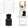 imageKate and Laurel Marley Modern Mango Wood and Metal Bedside Table Lamp 8 x 8 x 17 Antique Brass and Black Decorative Sculpted Hourglass Tabletop Desk Lamp with Linen Shade for Living Room DecorBlack