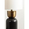 imageKate and Laurel Marley Modern Mango Wood and Metal Bedside Table Lamp 8 x 8 x 17 Antique Brass and Black Decorative Sculpted Hourglass Tabletop Desk Lamp with Linen Shade for Living Room DecorGoldBlack