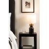 imageKate and Laurel Marley Modern Mango Wood and Metal Bedside Table Lamp 8 x 8 x 17 Antique Brass and Black Decorative Sculpted Hourglass Tabletop Desk Lamp with Linen Shade for Living Room DecorGoldBlack