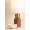 imageKate and Laurel Marley Modern Mango Wood and Metal Bedside Table Lamp 8 x 8 x 17 Antique Brass and Black Decorative Sculpted Hourglass Tabletop Desk Lamp with Linen Shade for Living Room DecorWalnut BrownGold