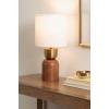 imageKate and Laurel Marley Modern Mango Wood and Metal Bedside Table Lamp 8 x 8 x 17 Antique Brass and Black Decorative Sculpted Hourglass Tabletop Desk Lamp with Linen Shade for Living Room DecorWalnut BrownGold