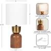 imageKate and Laurel Marley Modern Mango Wood and Metal Bedside Table Lamp 8 x 8 x 17 Antique Brass and Black Decorative Sculpted Hourglass Tabletop Desk Lamp with Linen Shade for Living Room DecorWalnut BrownGold