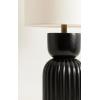 imageKate and Laurel Marley Modern Mango Wood and Metal Bedside Table Lamp 8 x 8 x 17 Antique Brass and Black Decorative Sculpted Hourglass Tabletop Desk Lamp with Linen Shade for Living Room DecorBlack