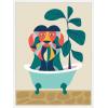 imageKate and Laurel Mid Century Modern Lion in Bathtub Framed Canvas Wall Art by Rachel Lee 18 x 24 Sylvie Natural Mid Century Modern Animals Bathroom Kids Art for Wall Decor Living Room BedroomWhite