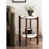 imageKate and Laurel Moxley Transitional Round Side Table 16 x 16 x 22 White Marble and Natural Wood Tiered Pedestal Table with Authentic Marble Tabletops for Bedroom Nightstand or Indoor Plant StandWalnut Brown