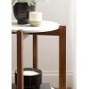 imageKate and Laurel Moxley Transitional Round Side Table 16 x 16 x 22 White Marble and Natural Wood Tiered Pedestal Table with Authentic Marble Tabletops for Bedroom Nightstand or Indoor Plant StandWalnut Brown