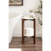 imageKate and Laurel Moxley Transitional Round Side Table 16 x 16 x 22 White Marble and Natural Wood Tiered Pedestal Table with Authentic Marble Tabletops for Bedroom Nightstand or Indoor Plant StandWalnut Brown
