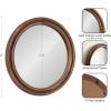 imageKate and Laurel Oman Modern Ribbed Round Wall Mirror 28 Inch Diameter Walnut Brown Framed Circle Bathroom Mirror for Over Sink Home Decor or Fireplace Mantel Mirror