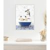 imageKate and Laurel Penguins in Eclectic Blue Bath Framed Canvas Wall Art by Amy Peterson 18 x 24 Sylvie Beaded White Whimsical Animals Bathroom Humor Art for Wall Decor Living Room Bedroom