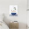 imageKate and Laurel Penguins in Eclectic Blue Bath Framed Canvas Wall Art by Amy Peterson 18 x 24 Sylvie Beaded White Whimsical Animals Bathroom Humor Art for Wall Decor Living Room Bedroom