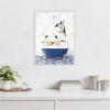 imageKate and Laurel Penguins in Eclectic Blue Bath Framed Canvas Wall Art by Amy Peterson 18 x 24 Sylvie Beaded White Whimsical Animals Bathroom Humor Art for Wall Decor Living Room Bedroom