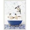 imageKate and Laurel Penguins in Eclectic Blue Bath Framed Canvas Wall Art by Amy Peterson 18 x 24 Sylvie Beaded White Whimsical Animals Bathroom Humor Art for Wall Decor Living Room Bedroom