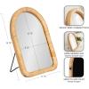 imageKate and Laurel Rahfy Boho Arched Rattan Tabletop Easel Mirror 12 x 16 Natural Rattan Coastal Small Tabletop Mirror for Use as Bedroom Makeup Mirror or Bathroom Vanity Mirror