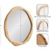 imageKate and Laurel Rahfy Boho Irregular Round Rattan Mirror 26 Inch Diameter Natural Rattan Decorative Wavy Circle Mirror with Wrapped Authentic Cane Frame for Bathroom Vanity Decor