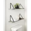 imageKate and Laurel Soloman Modern Wooden Shelves 18 inch Set of 2 White and Gold Contemporary Glam Wall Storage and Home DecorGrayBlack