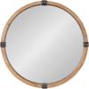imageKate and Laurel Stockport Framed Round Mirror 28 Inch Diameter Rustic Brown Round Rustic Mirror with Antique Black Frame OrnamentsNatural