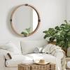 imageKate and Laurel Stockport Framed Round Mirror 28 Inch Diameter Rustic Brown Round Rustic Mirror with Antique Black Frame OrnamentsNatural