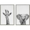 imageKate and Laurel Sylvie Baby Giraffe and Elephant Framed Canvas Wall Art Set by Simon Te of Tai Prints 2 piece 18x24 Natural Modern Nature Animals Art for Wall Home DecorGray