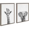 imageKate and Laurel Sylvie Baby Giraffe and Elephant Framed Canvas Wall Art Set by Simon Te of Tai Prints 2 piece 18x24 Natural Modern Nature Animals Art for Wall Home DecorGrey