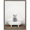 imageKate and Laurel Sylvie Cat in Rustic Bath Framed Canvas Wall Art by Amy Peterson Art Studio 18x24 Gray Modern Fun Decorative Bathtub Wall Art for Home DcorGray
