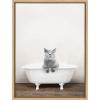 imageKate and Laurel Sylvie Cat in Rustic Bath Framed Canvas Wall Art by Amy Peterson Art Studio 18x24 Gray Modern Fun Decorative Bathtub Wall Art for Home DcorNatural