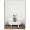imageKate and Laurel Sylvie Cat in Rustic Bath Framed Canvas Wall Art by Amy Peterson Art Studio 18x24 Gray Modern Fun Decorative Bathtub Wall Art for Home DcorWhite
