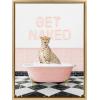 imageKate and Laurel Sylvie Cheetah Get Naked in Retro Pink Bath Framed Canvas Wall Art by Amy Peterson Art Studio 18x24 Bright Gold Cute Animal Bathtub Art for Wall