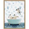 imageKate and Laurel Sylvie Penguins In Under the Sea Bath Framed Canvas Wall Art by Amy Peterson Art Studio 18x24 White Coastal Bathroom Art Wall DcorNatural